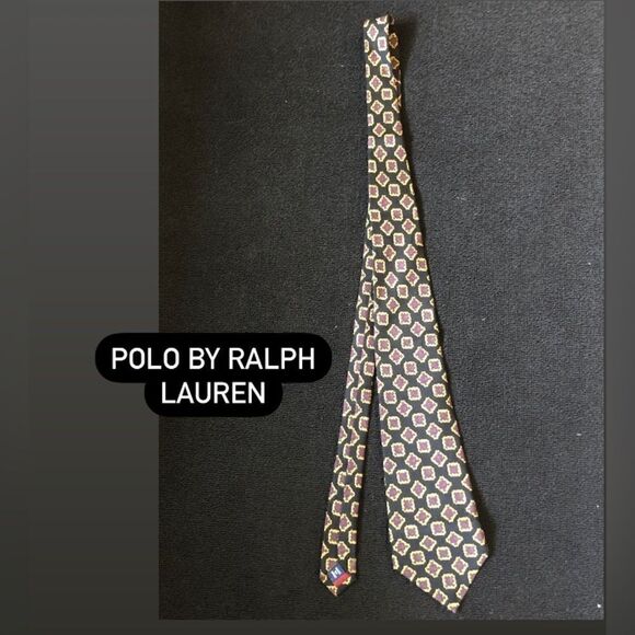 POLO by RALPH LAUREN black print tie classy suit one size - Picture 1 of 5